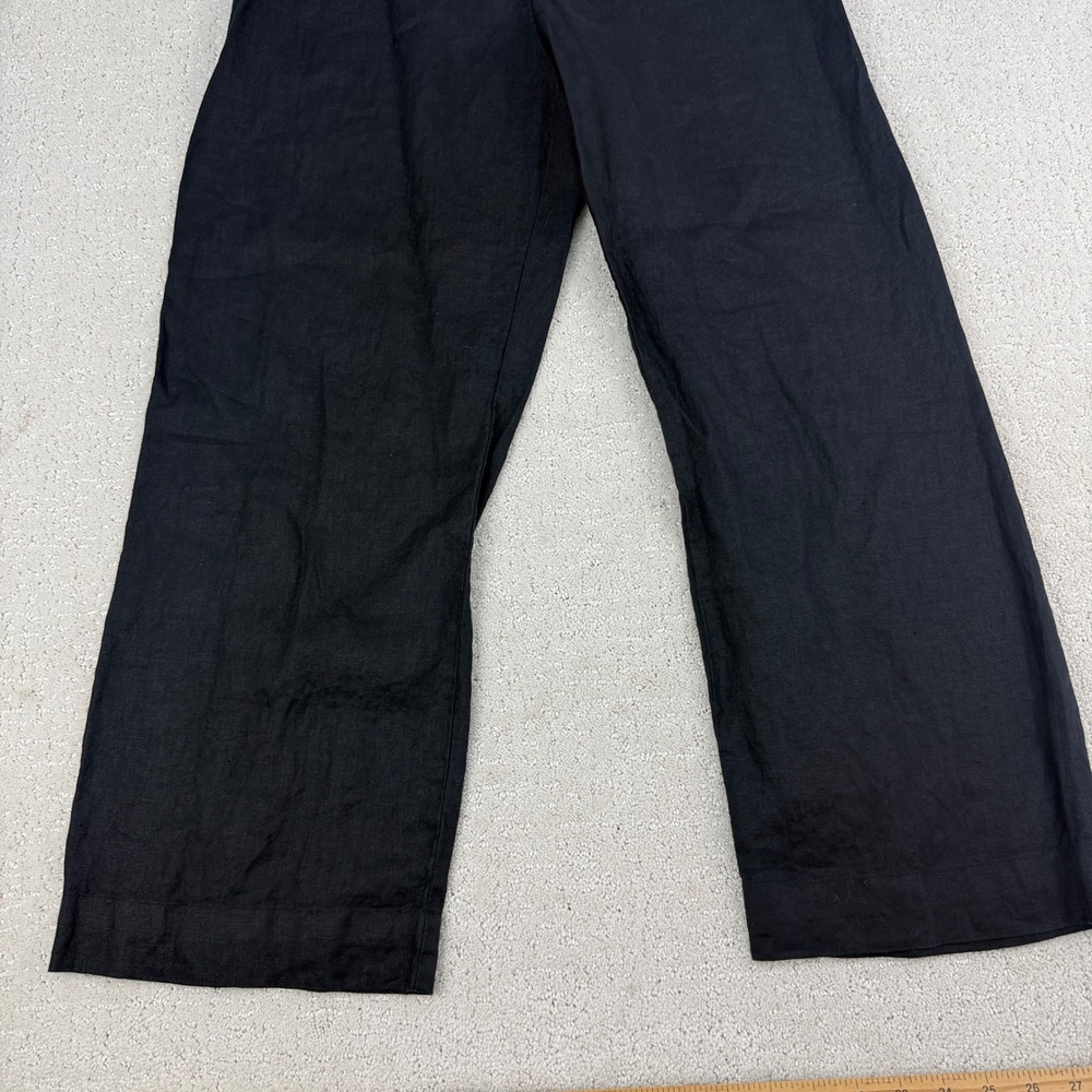 Quince Wide Leg Pants Women 10 Black 100% European Linen Patch Pocket LB88254 - Picture 7 of 15